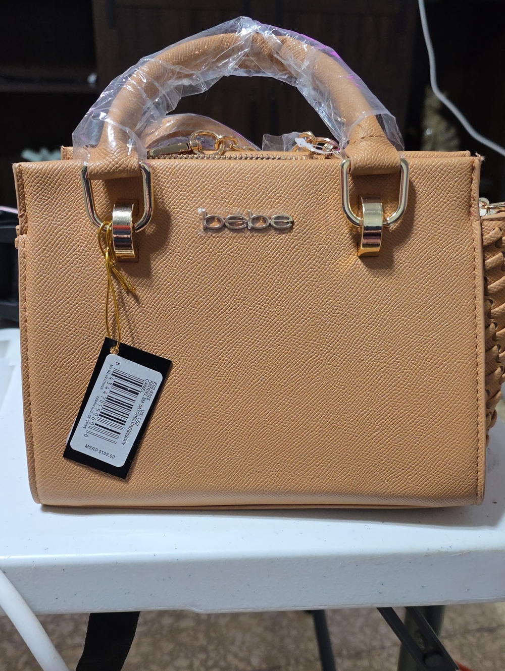 bebe Camel Colored Mini Satchel with Gold Hardware NWT